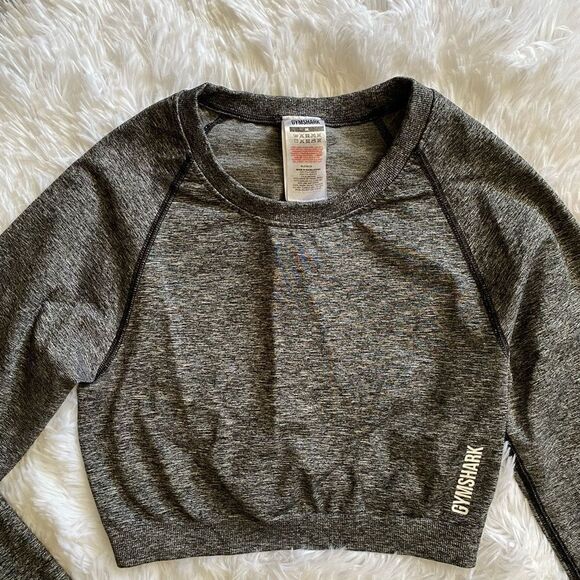Gymshark Long Sleeve Crop Top Stretchy Womens Size Medium Gray - Picture 6 of 8